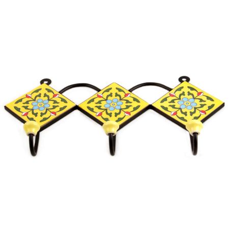 Yellow Turquoise Floral Tiles Hook